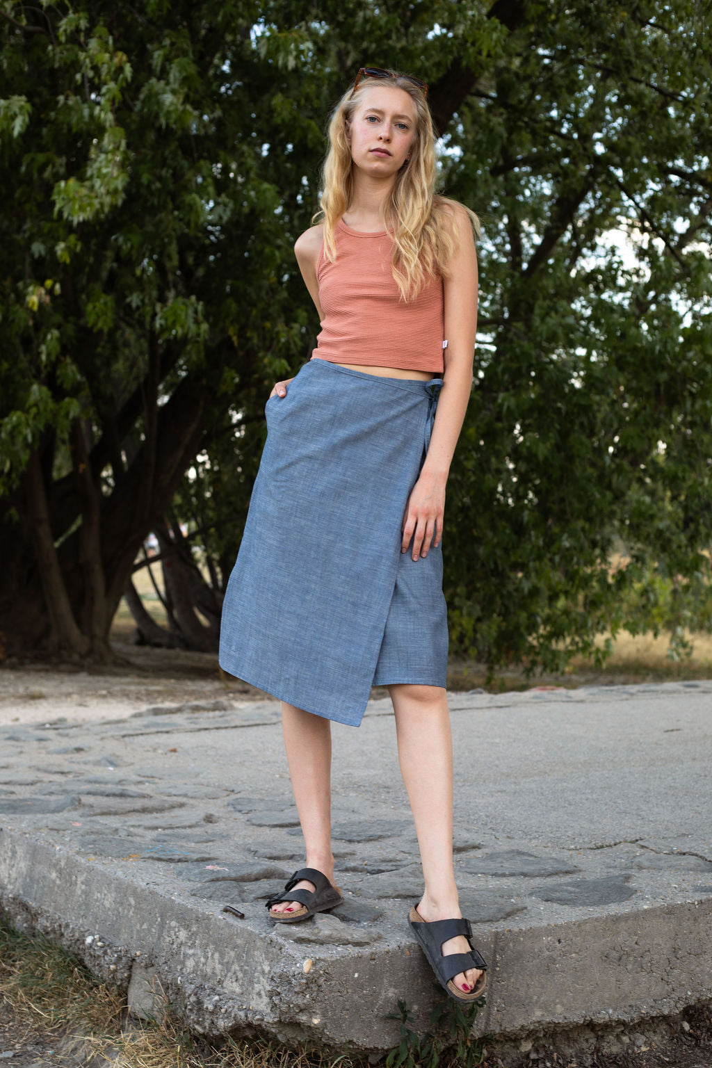 FLAP MIDI SKIRT / DENIM
