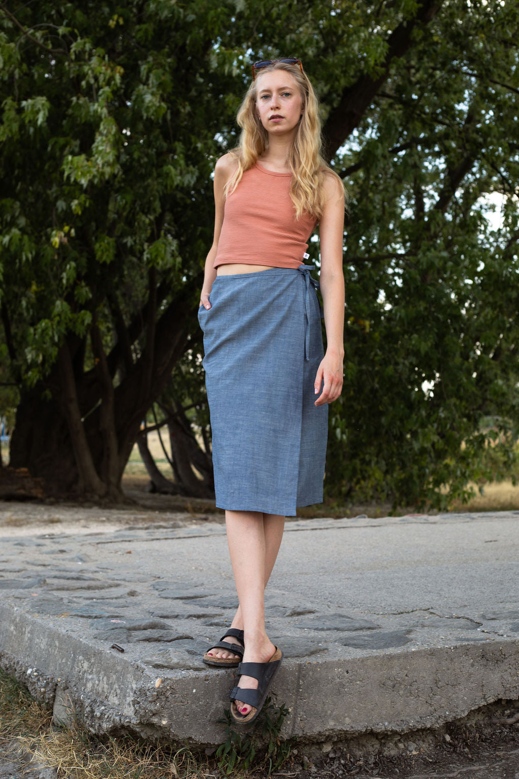 FLAP MIDI SKIRT / DENIM
