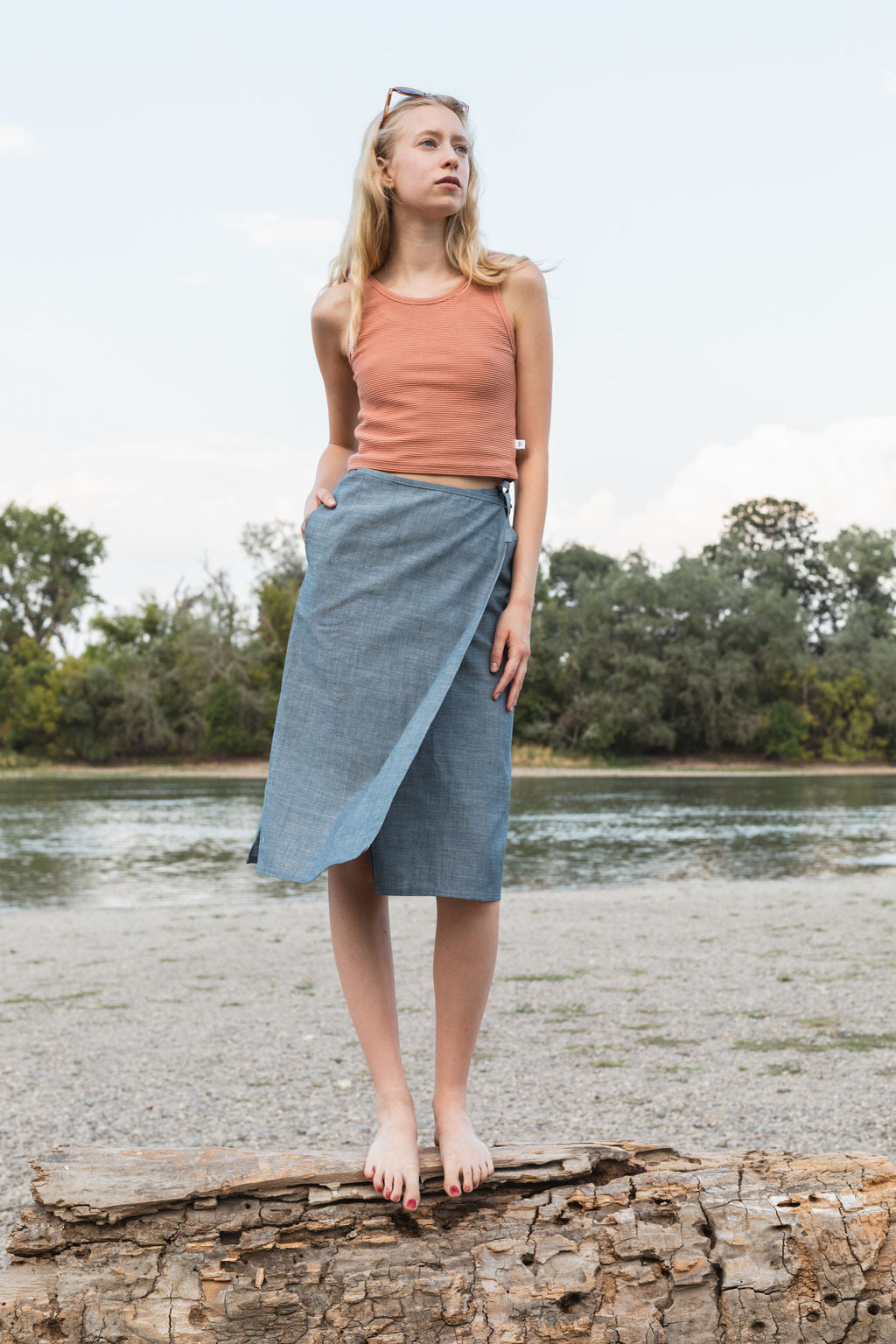 FLAP MIDI SKIRT / DENIM