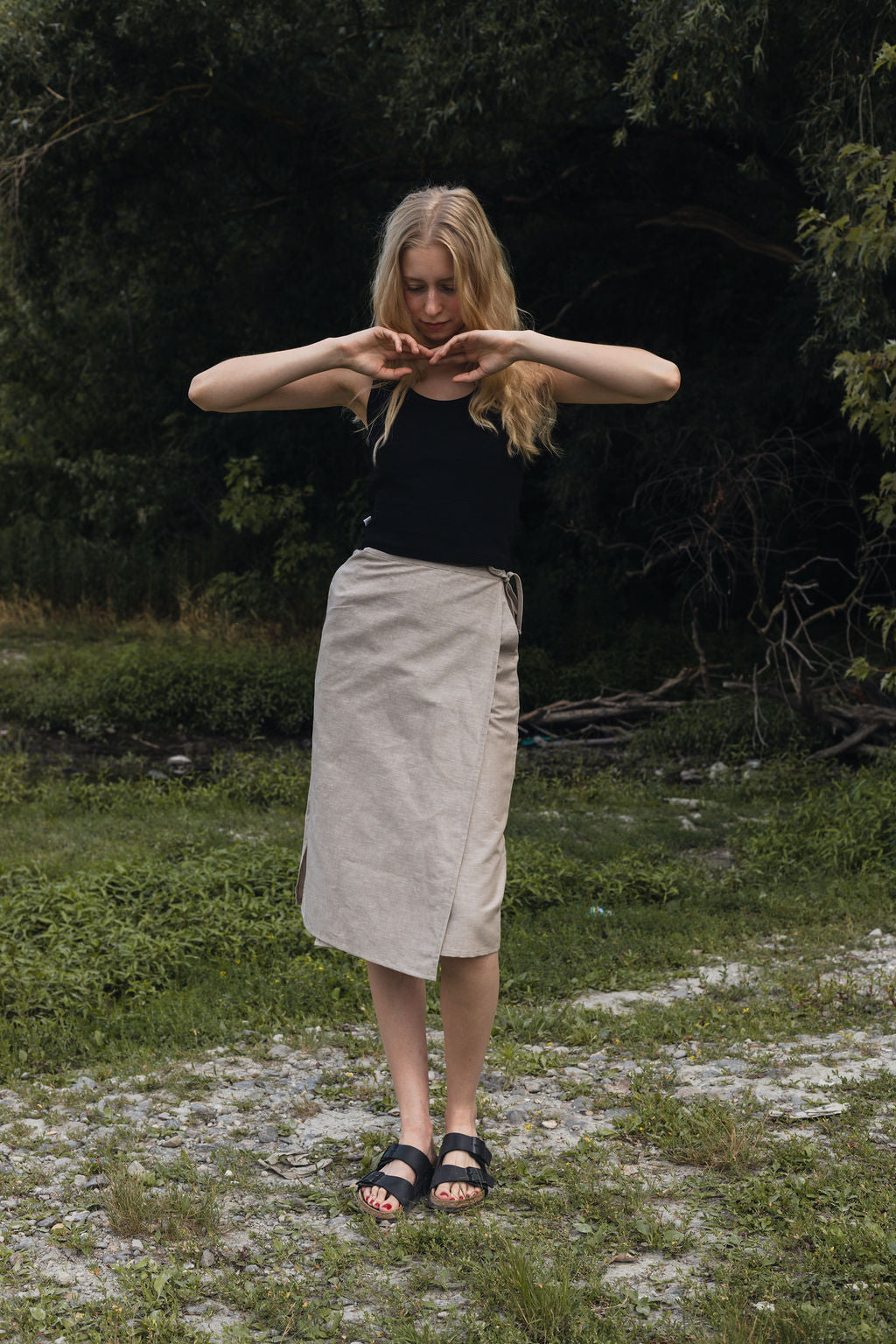 FLAP MIDI SKIRT / NATUR
