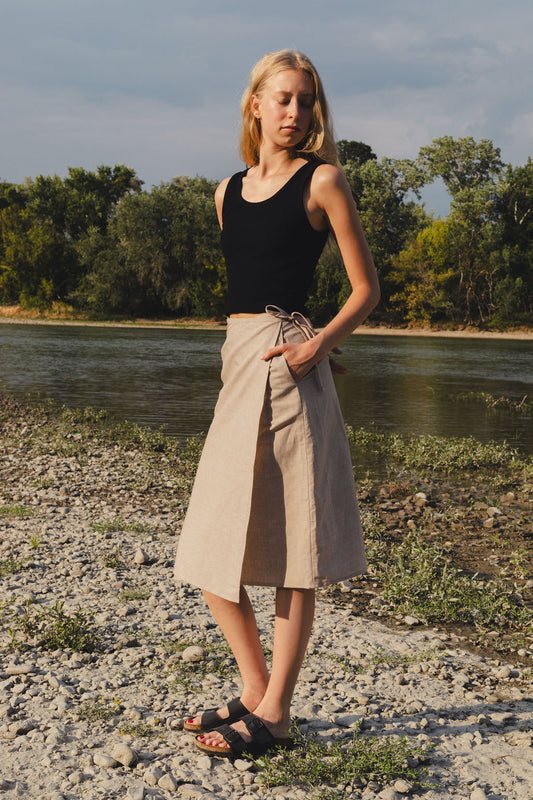 FLAP MIDI SKIRT / NATUR