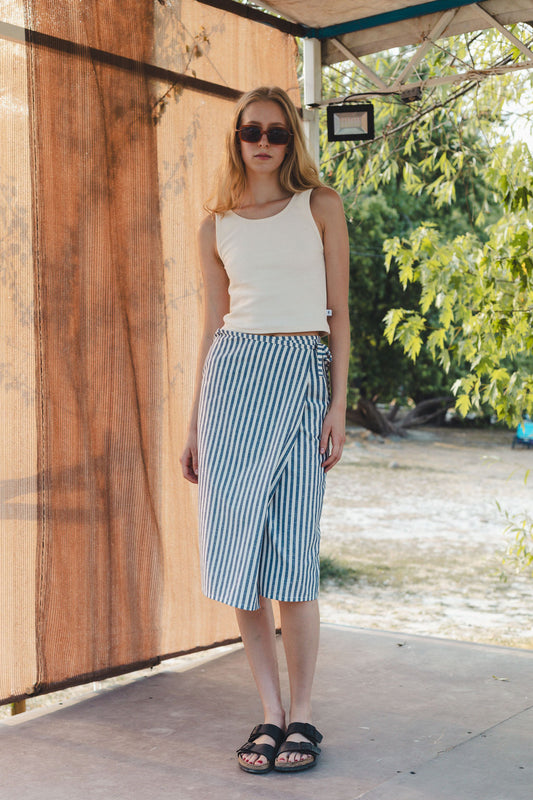 FLAP MIDI SKIRT / STRIPED