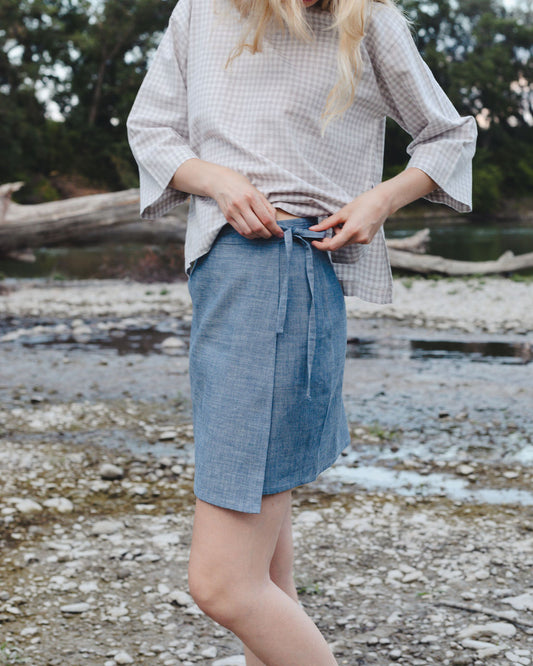 FLAP MINI SKIRT / DENIM