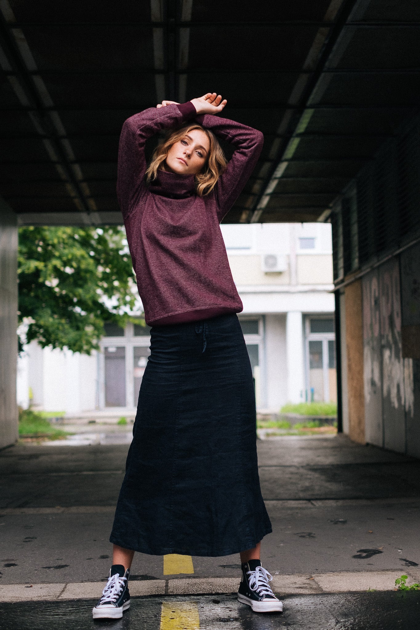 FUNNEL NECK SWEATSHIRT FOR HER / WINE - Touch Me Not Clothing