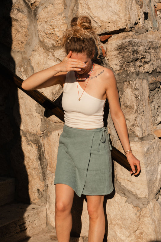 GAUZE MINI SKIRT / LAKE