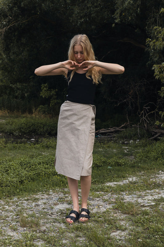 FLAP MIDI SKIRT / NATUR