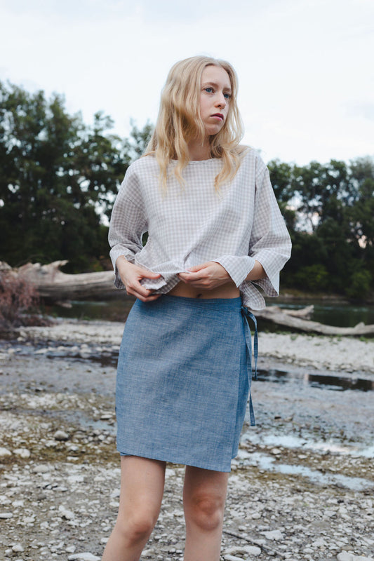 FLAP MINI SKIRT / DENIM