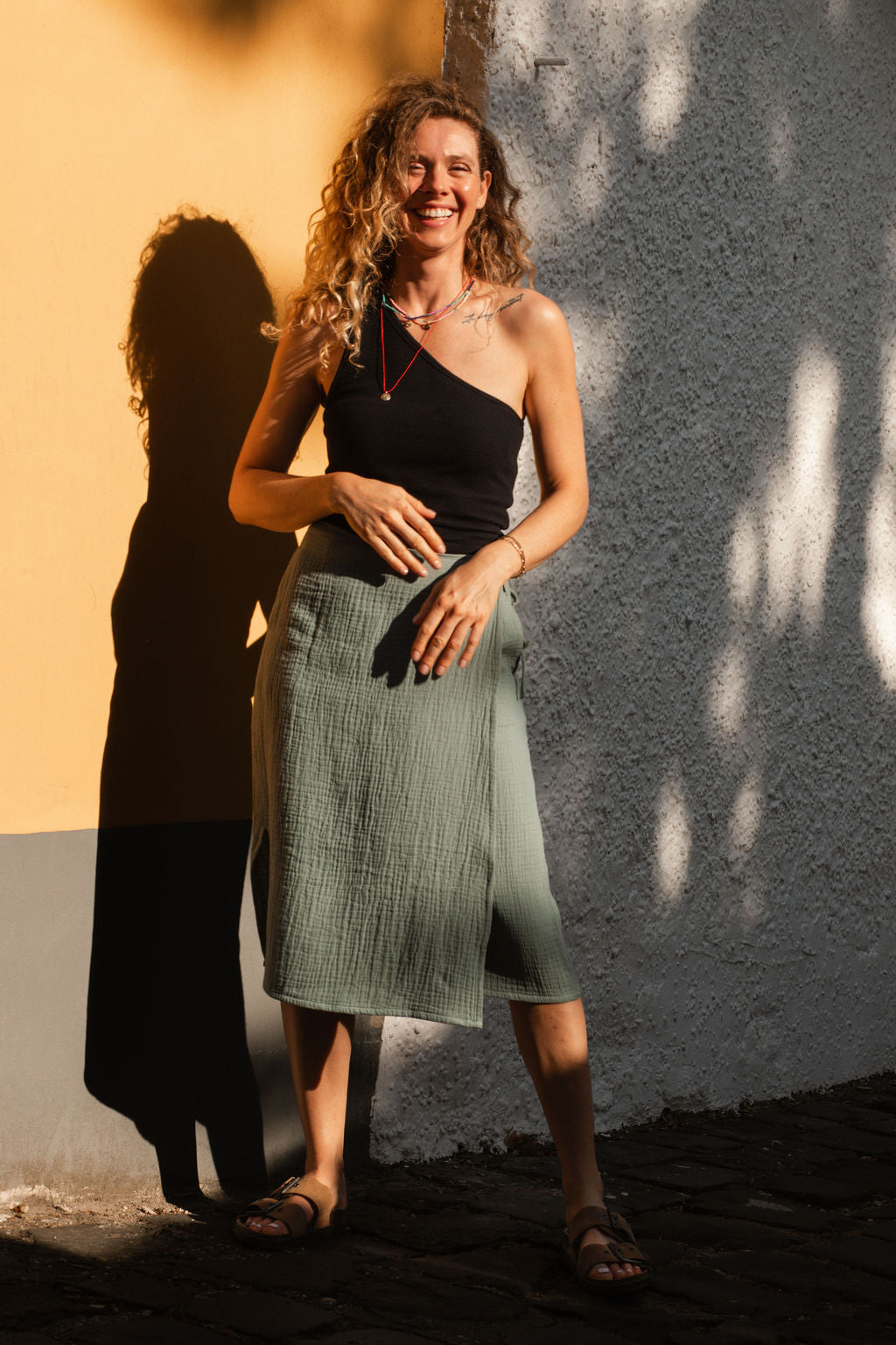GAUZE MIDI SKIRT / LAKE