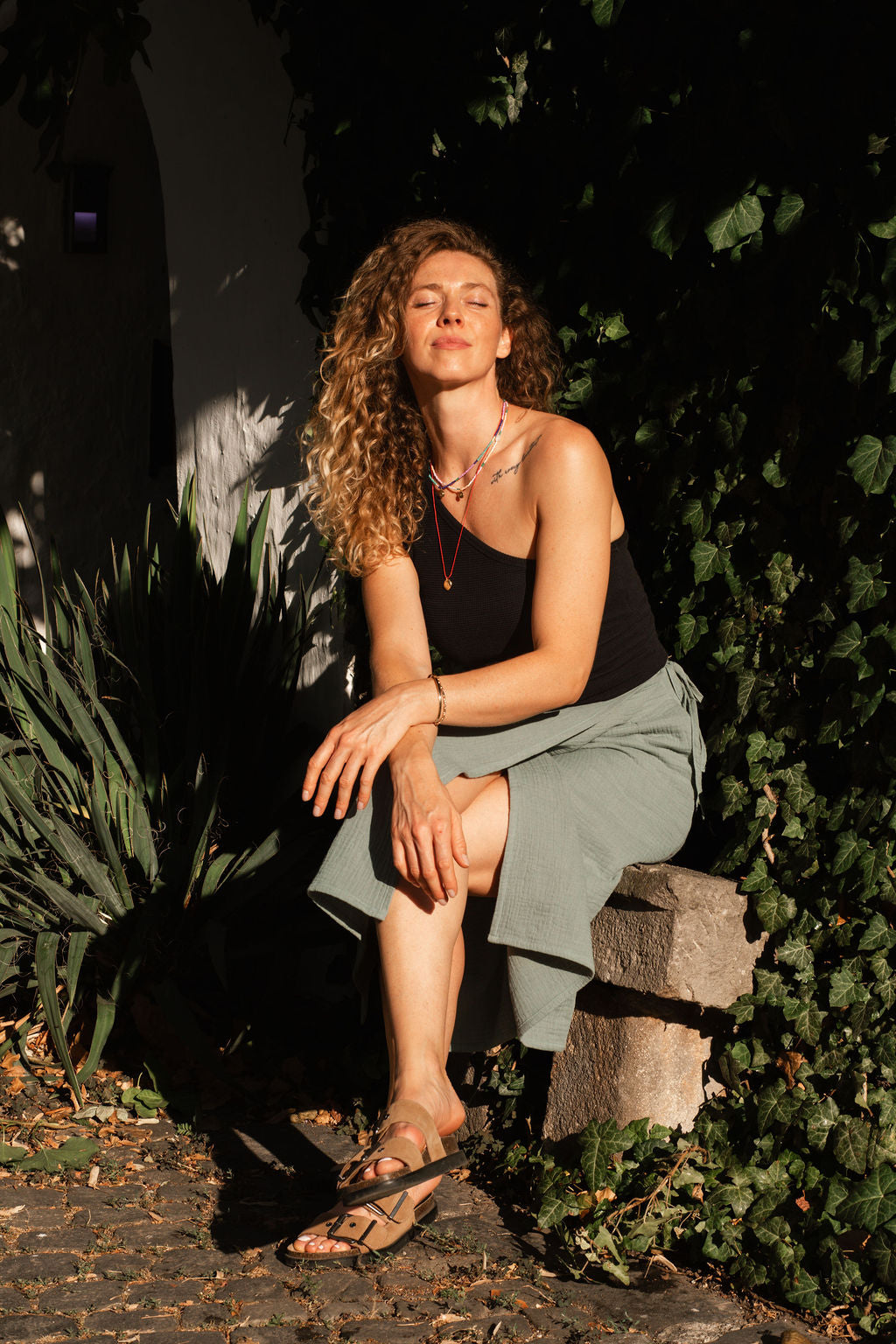 GAUZE MIDI SKIRT / LAKE