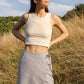 FLAP SKIRT / STRIPED LINEN