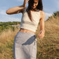 FLAP SKIRT / STRIPED LINEN