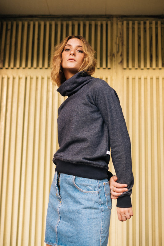 FUNNEL NECK JUMPER / NAVY - Touch Me Not Clothing