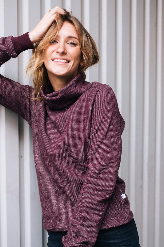 FUNNEL NECK SWEATSHIRT FOR HER / WINE - Touch Me Not Clothing